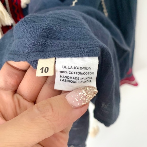 ULLA JOHNSON Boho Acacia Navy Peasant Embroidered Tapestry Blouse Sz 10 - Picture 5 of 7
